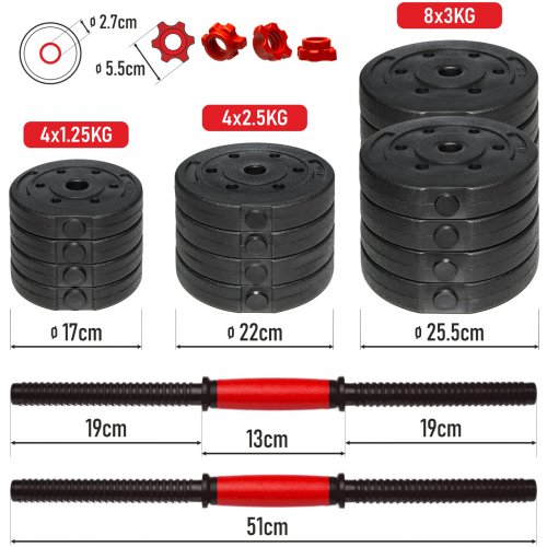 HANTLE REGULOWANE Z FUNKCJĄ SZTANGI 40 kg 2 x 20 KG 